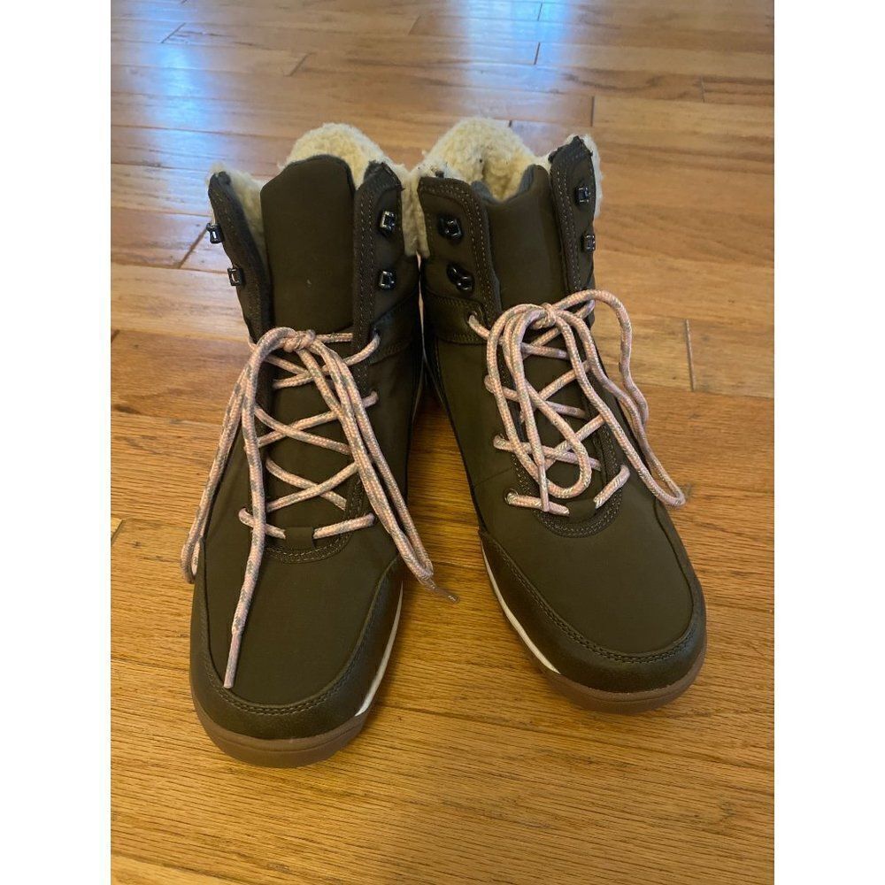 Z by Zella womens dark green/brown lace up winter faux fur lined snow boot sz 9